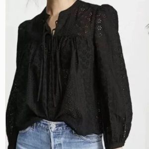 Madewell Black Eyelet Tie-Neck Blouse